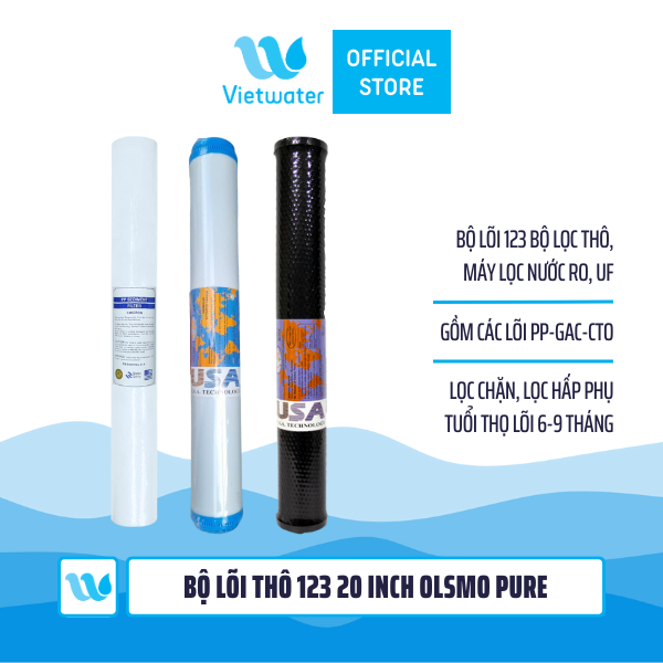 Bộ lõi thô 123 20 inch Olsmo Pure – bộ lõi 123 20 inch (PP-UDF-CTO) dùng cho máy lọc nước ro, bộ lọc thô – nhập Malaysia