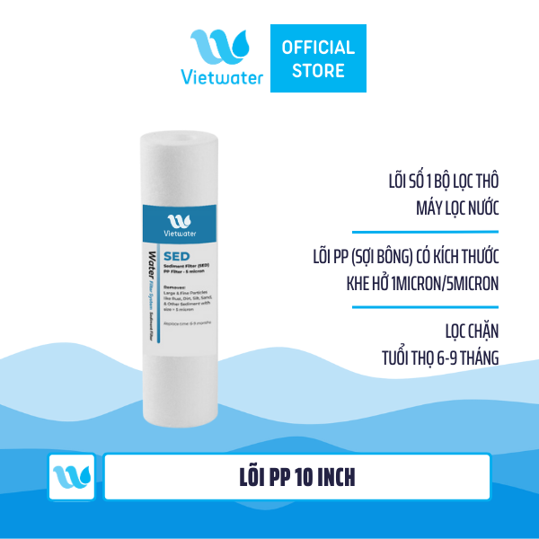 Bộ lõi thô 123 10 inch Vietwater – bộ lõi 123 10 inch (PP-UDF-CTO) dùng cho máy lọc nước UF/RO, bộ lọc thô
