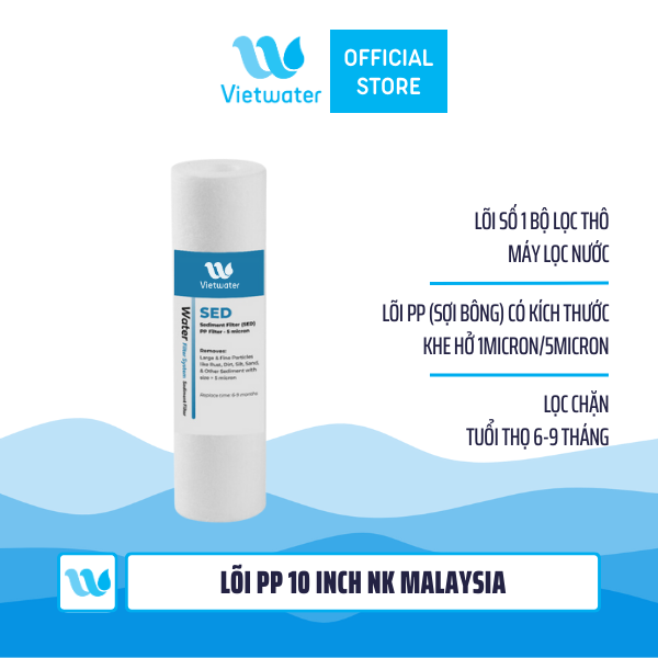 Bộ lõi thô 123 10 inch Vietwater NK (made in Malaysia) (PP-UDF-CTO) - lõi UDF Resin 10 inch Vietwater NK (made in Malaysia) dùng cho máy lọc nước UF/RO, bộ lọc thô