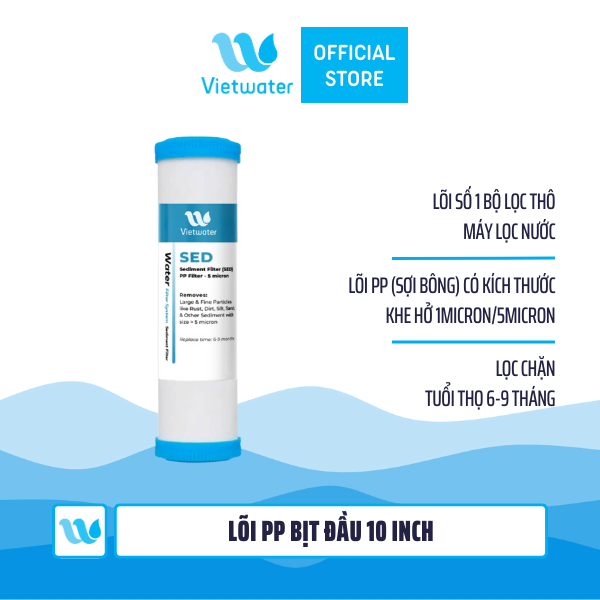 Bộ lõi thô 123 10 inch Vietwater – bộ lõi 123 10 inch (PP bịt đầu-UDF-CTO) dùng cho máy lọc nước UF/RO, bộ lọc thô