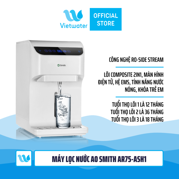 Máy lọc nước Ao Smith AR75-ASH1 - Máy lọc nước nóng nguội để bàn khóa trẻ em hệ giám sát EMS màn hình điện tử
