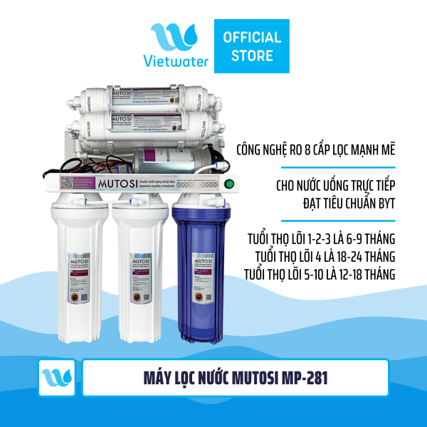 Máy lọc nước Mutosi MP-281 8 lõi không tủ, để gầm, công suất 15l/h