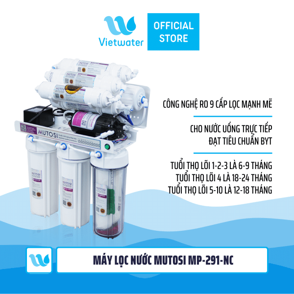 Máy lọc nước Mutosi MP-291-NC 9 lõi không tủ, để gầm, công suất 15l/h
