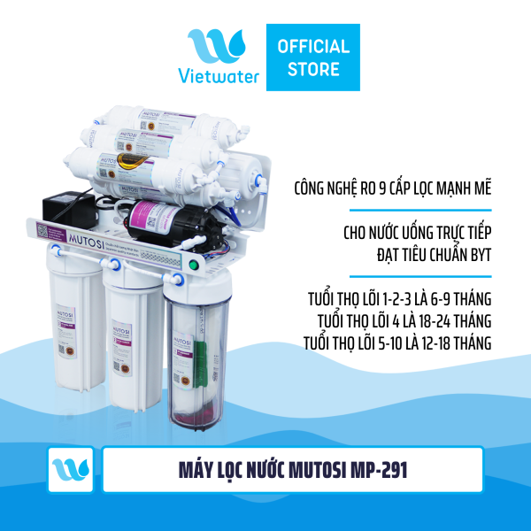 Máy lọc nước Mutosi MP-291 9 lõi không tủ, để gầm, công suất 15l/h