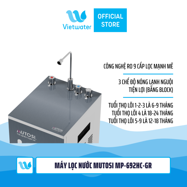 Máy lọc nước nóng lạnh nguội Mutosi MP-692HC-GR 9 lõi, công suất 10l/h