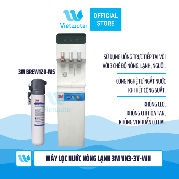 Máy lọc nước 3M VN3-3V-WH - cây lọc nước nóng lạnh 3 chế độ, không nước thải - màu trắng (sử dụng máy 3M Brew120-MS)