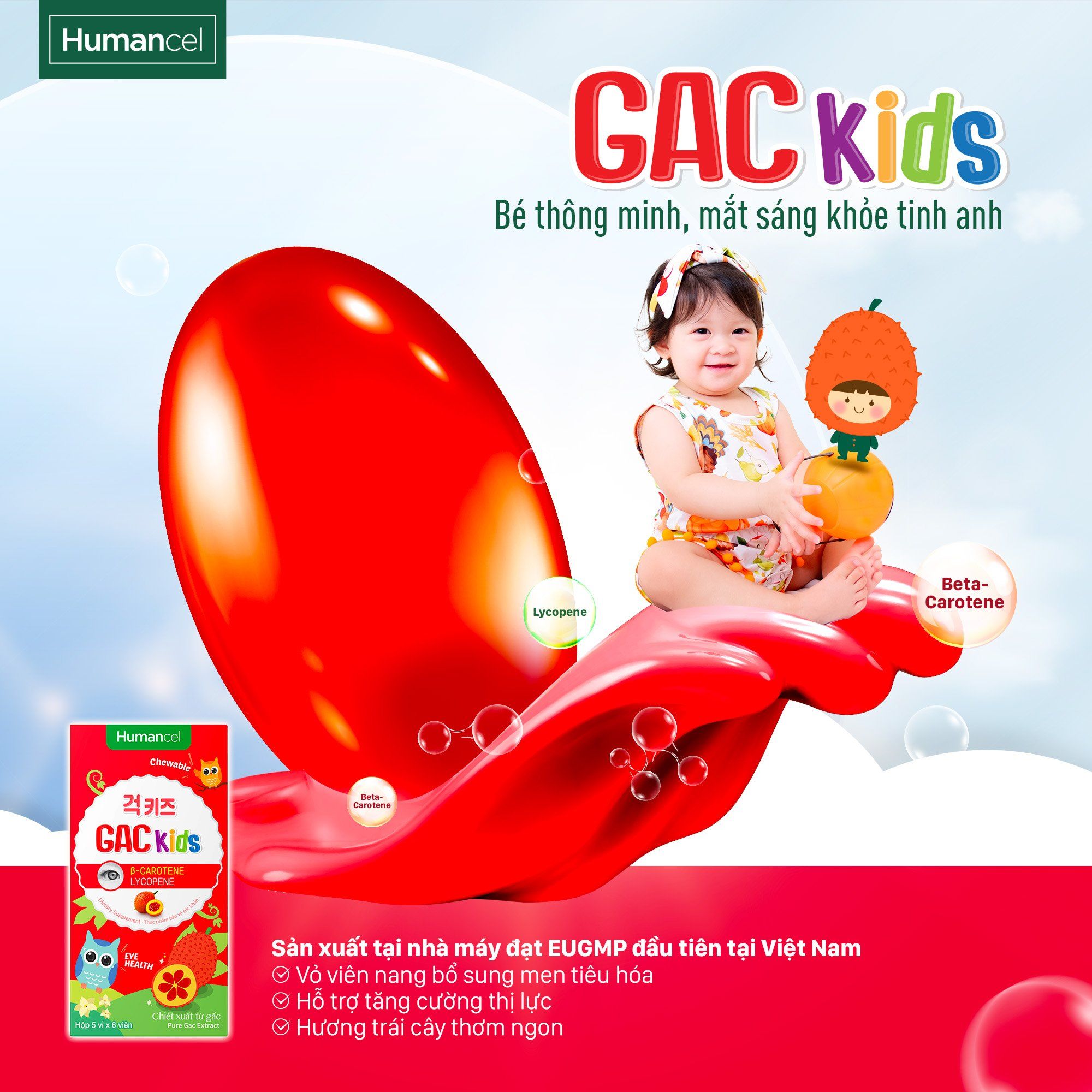  Viên nhai bổ mắt trẻ em GAC Kids vị trái cây (hộp 30 viên) - Giúp trẻ mắt sáng, thông minh, tăng khả năng miễn dịch | Gac Kids (걱 키즈 ) 오일 (30캡슐) 