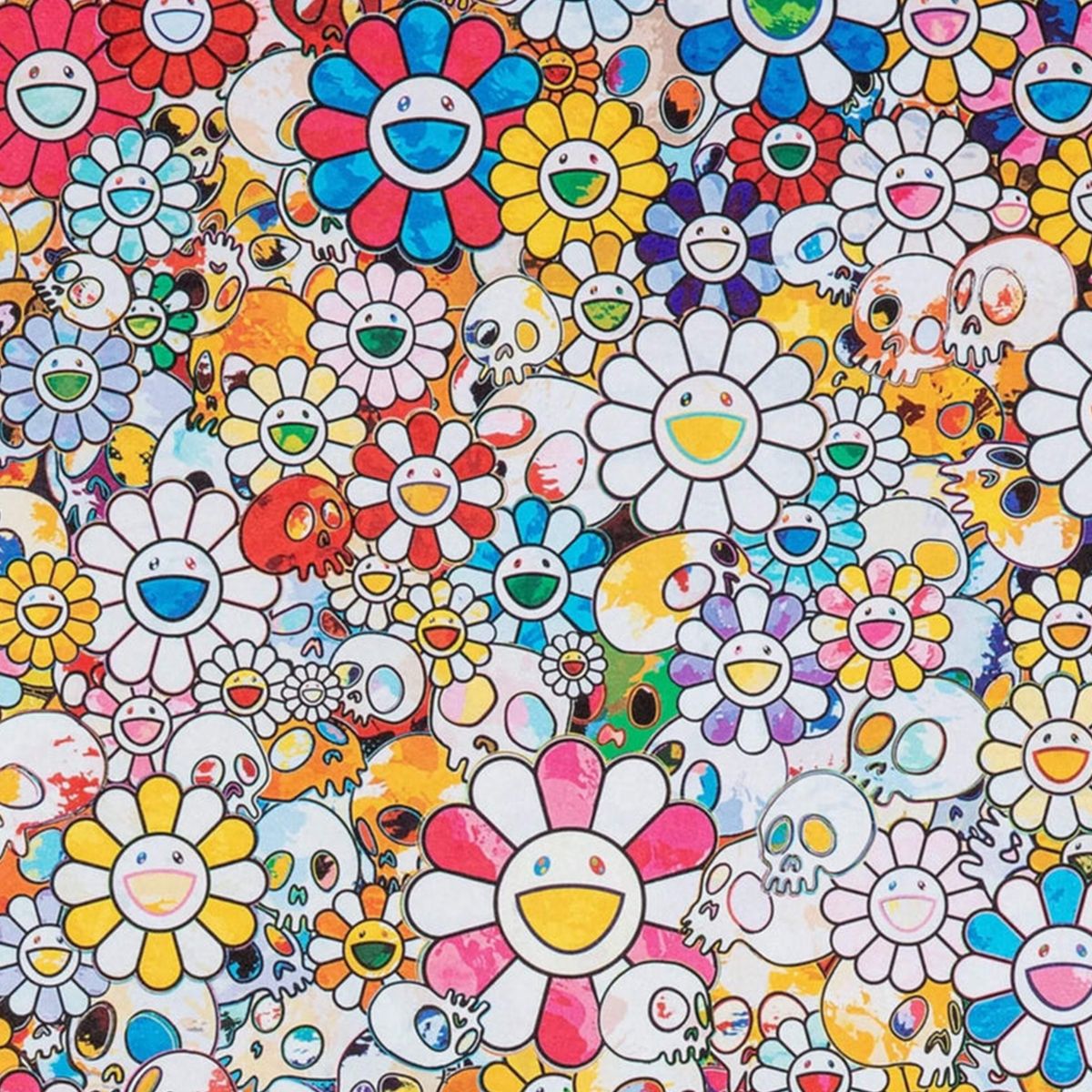 Tranh Nghệ Thuật Takashi Murakami Skulls & Flowers Multicolor