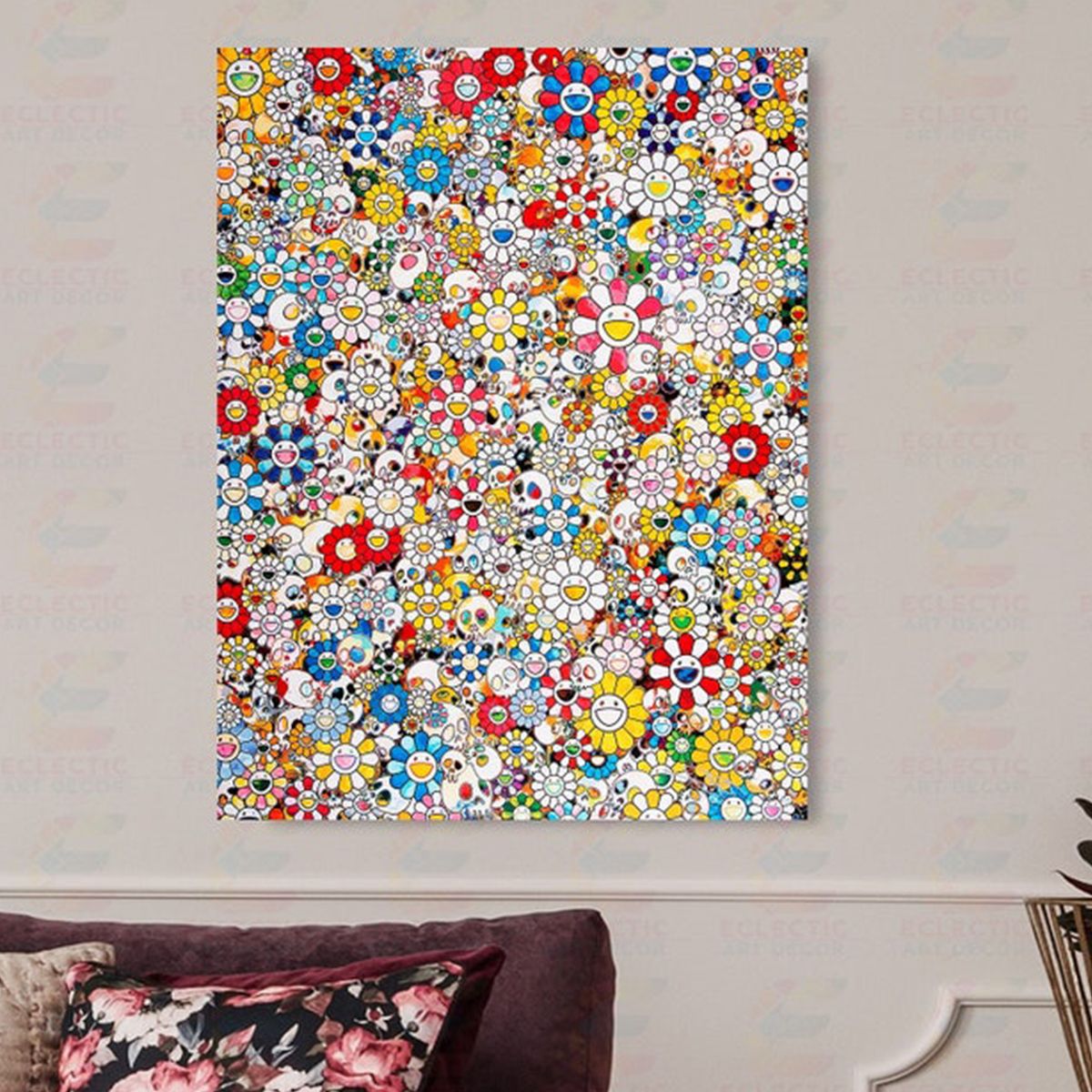 Tranh Nghệ Thuật Takashi Murakami Skulls & Flowers Multicolor