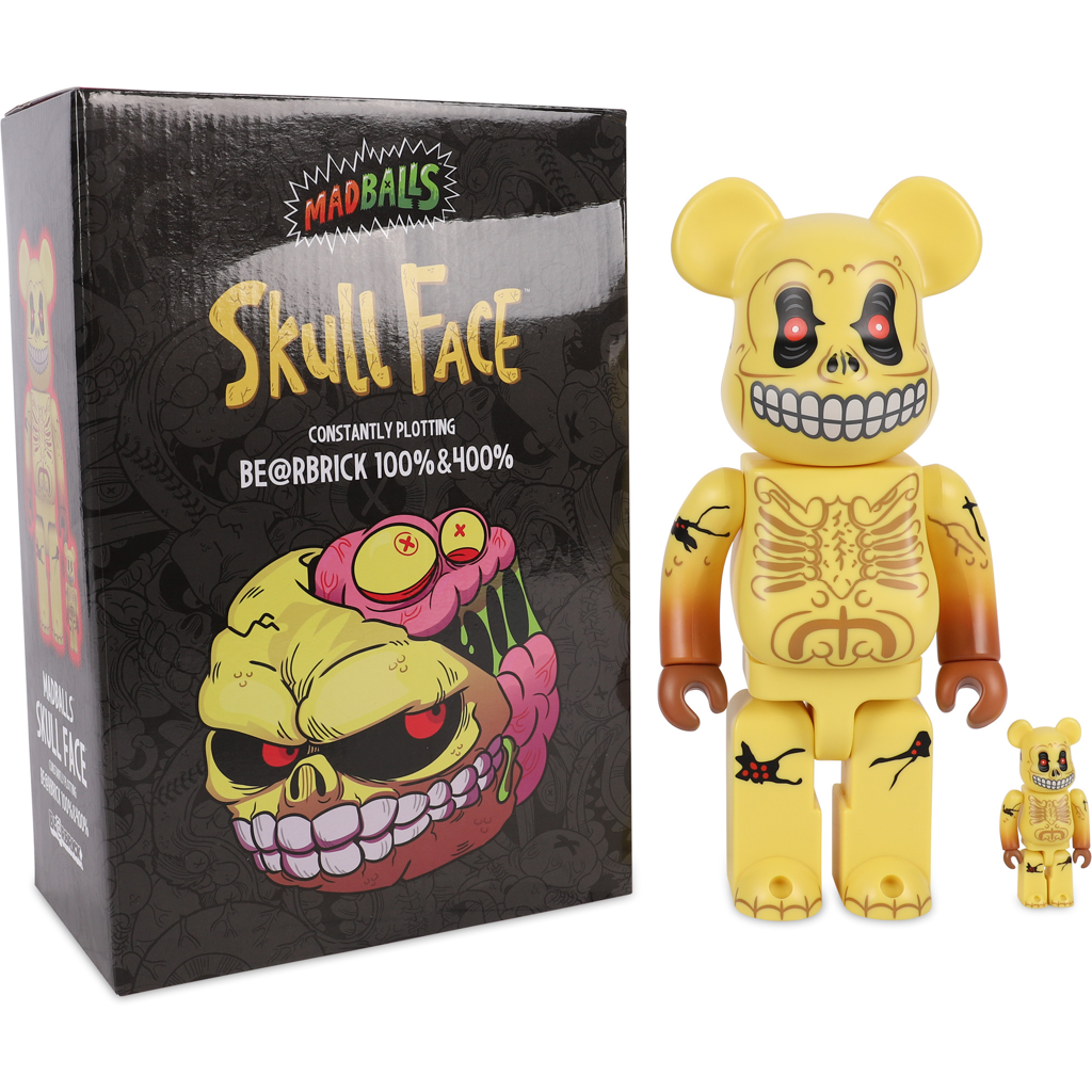Bearbrick Skull Face 100% & 400% Đồ Chơi Mô Hình Cao Cấp Chính Hãng Mặt Xương Phiên Bản Màu Vàng