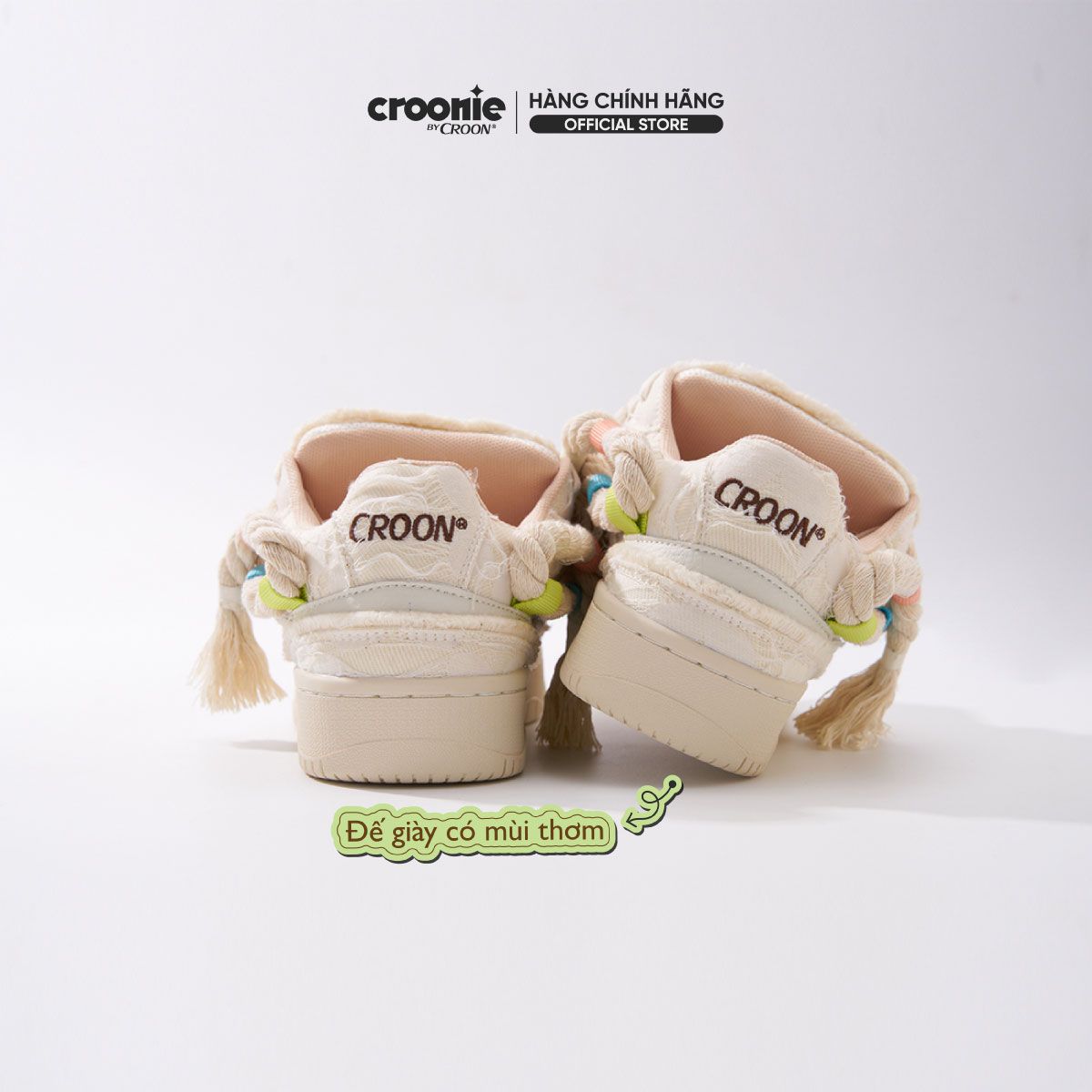  CROON - Giày Thể Thao Sneaker Nữ, Đế Giày Có Mùi Thơm, Tăng Chiều Cao 3.5cm - CROONIE CREAMY Màu Trắng 