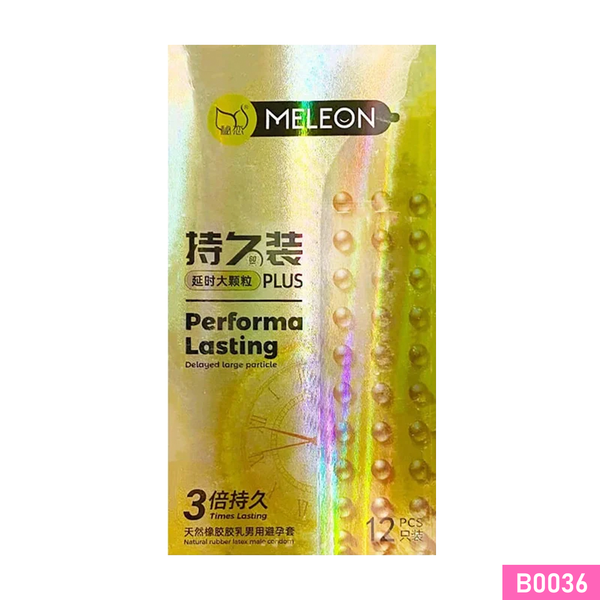 Bao cao su Meleon Performa Lasting Plus 3 Times mình gai hạt nổi lớn Hộp 12 cái