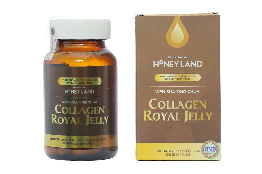 Viên sữa ong chúa Honey Land Collagen Royal Jelly hạn chế lão hóa da chai 60 viên