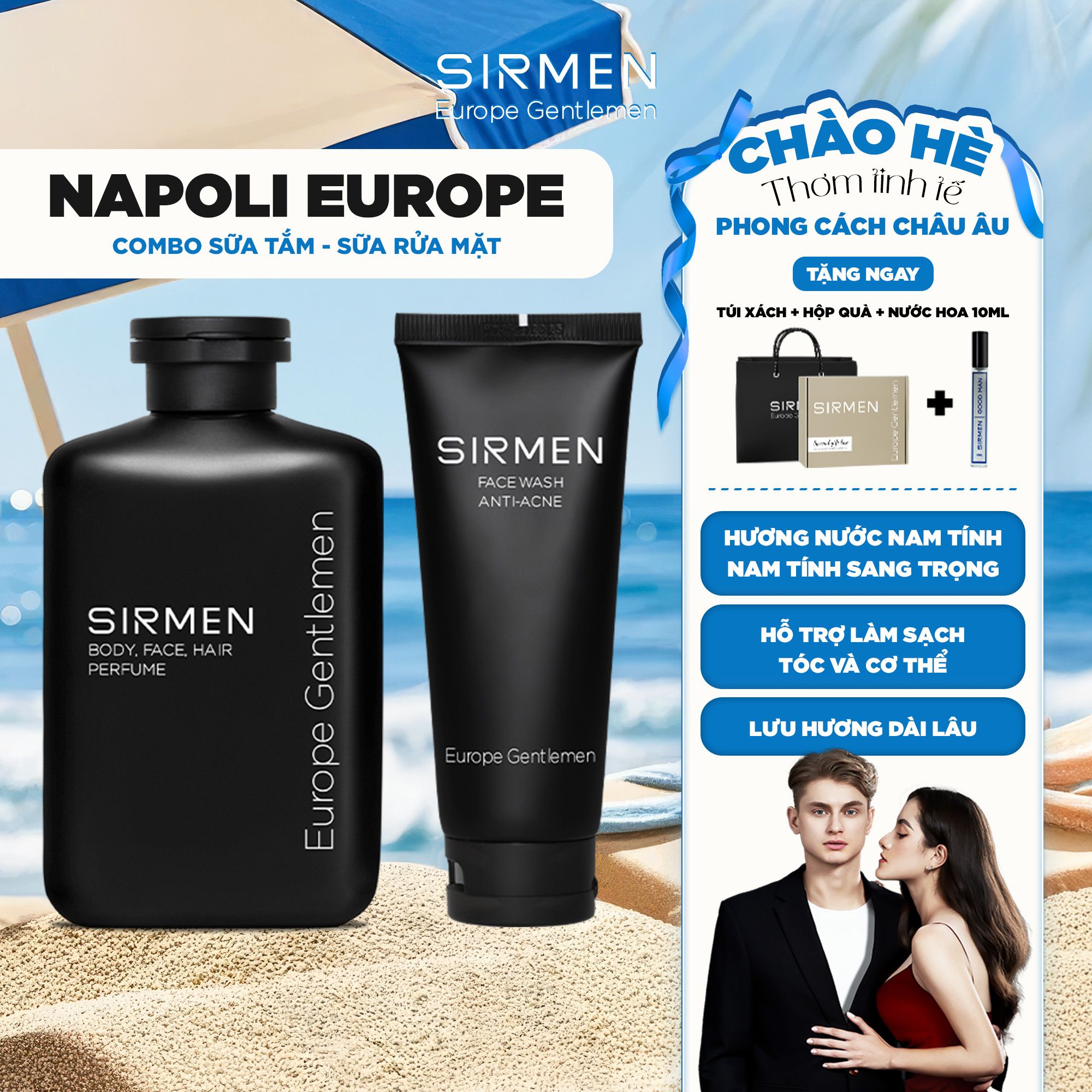 Bộ quà tặng cho nam NAPOLI EUROPE Gồm Sữa tắm gội nam 4in1 350g & Sữa rửa mặt nam 2in1 100g hương nước hoa SIRMEN Europe Gentlemen