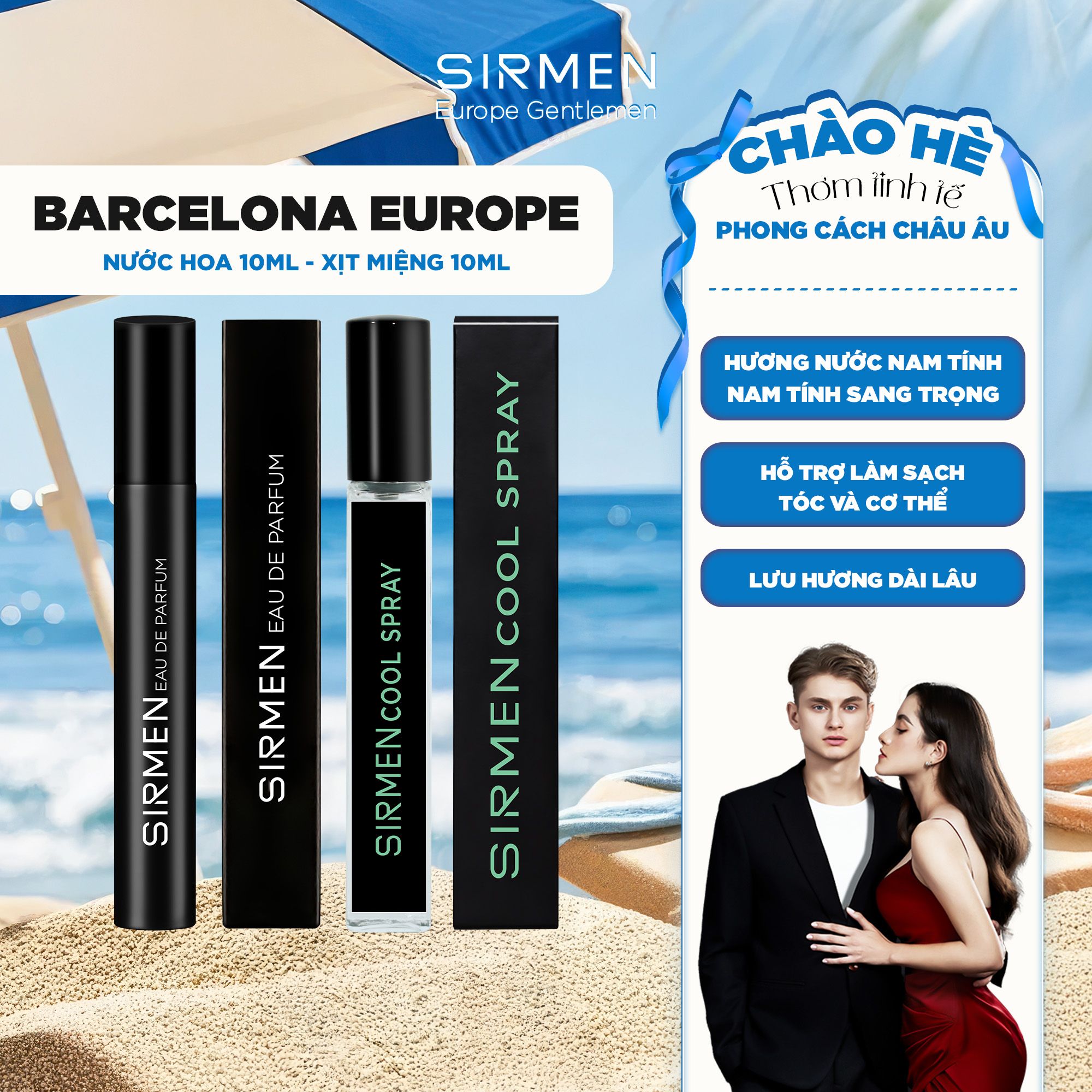 Combo BARCELONA EUROPE gồm Xịt thơm miệng Mint Cool Spray bạc hà & 01 chai Nước hoa nam SIRMEN 10ml Eau de Parfum Europe