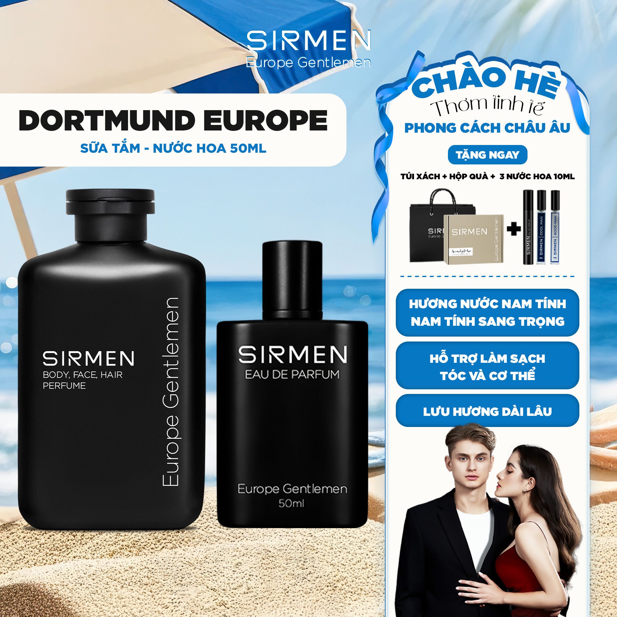 Bộ quà tặng cho nam DORTMUND EUROPE Sữa tắm gội nam 4in1 350g và Nước hoa nam Eau de Parfum 50ml hương nước hoa SIRMEN Europe Gentlemen