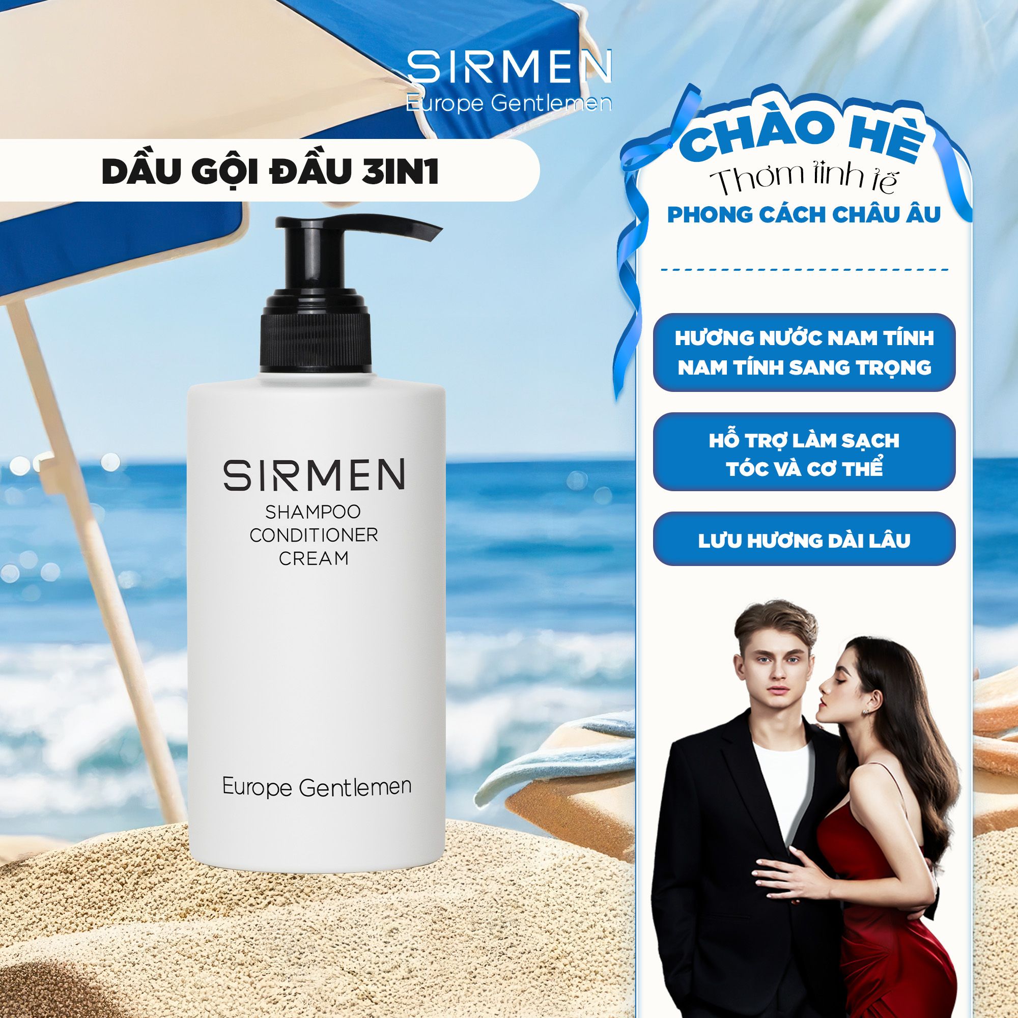 Dầu gội xả dưỡng nam 3 in 1 hương nước hoa SIRMEN Europe Gentlemen giúp sạch da đầu, tóc chắc khoẻ công nghệ tiên tiến 320g