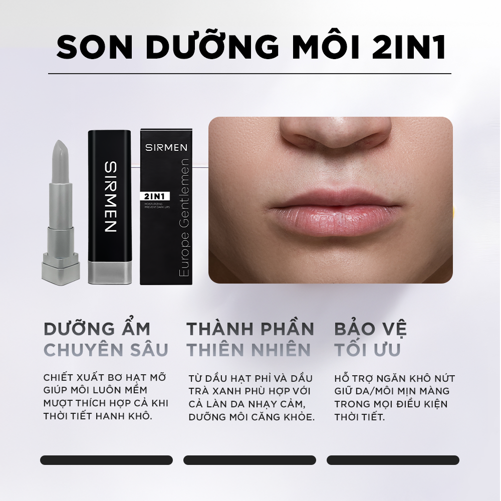 Son dưỡng nam 2 in 1 nguyên liệu tự nhiên SIRMEN Europe Gentlemen dòng cao cấp 4.2g chiết xuất tự nhiên công nghệ tiên tiến