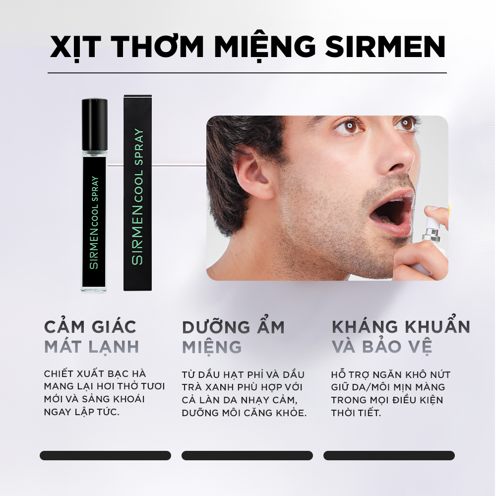Xịt thơm miệng SIRMEN Europe Mint Cool Spray vị bạc hà thơm mát tự nhiên, công nghệ tiên tiến kéo dài 180 phút chai 10ml