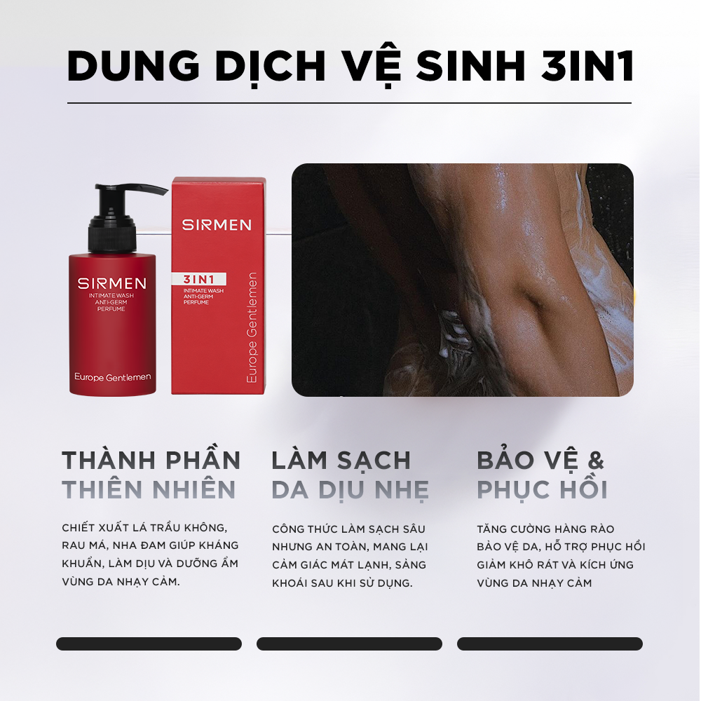 Bộ quà tặng cho nam LIVERPOOL EUROPE gồm Sữa tắm gội nam - Nước hoa nam - Xịt thơm miệng - Dung dịch vệ sinh nam hương nước hoa SIRMEN Europe Gentlemen