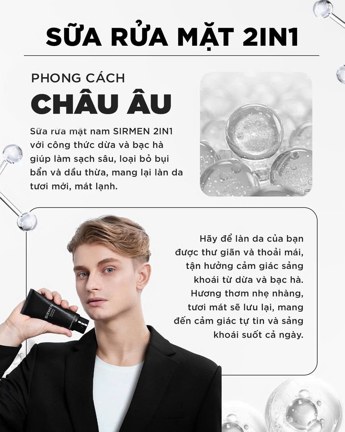 Bộ quà tặng cho nam AMSTERDAM EUROPE gồm Dung dịch vệ sinh nam & Sữa rửa mặt hương nước hoa SIRMEN Europe Gentlemen cao cấp