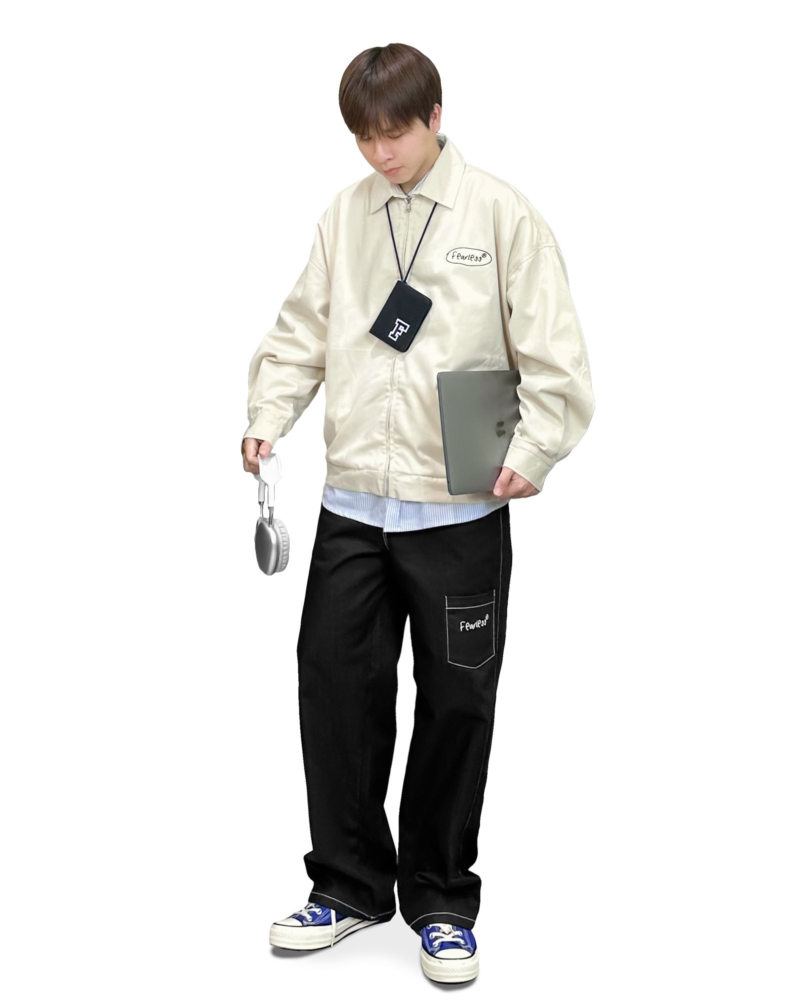 FEARLESS Oval Logo kaki zip jacket