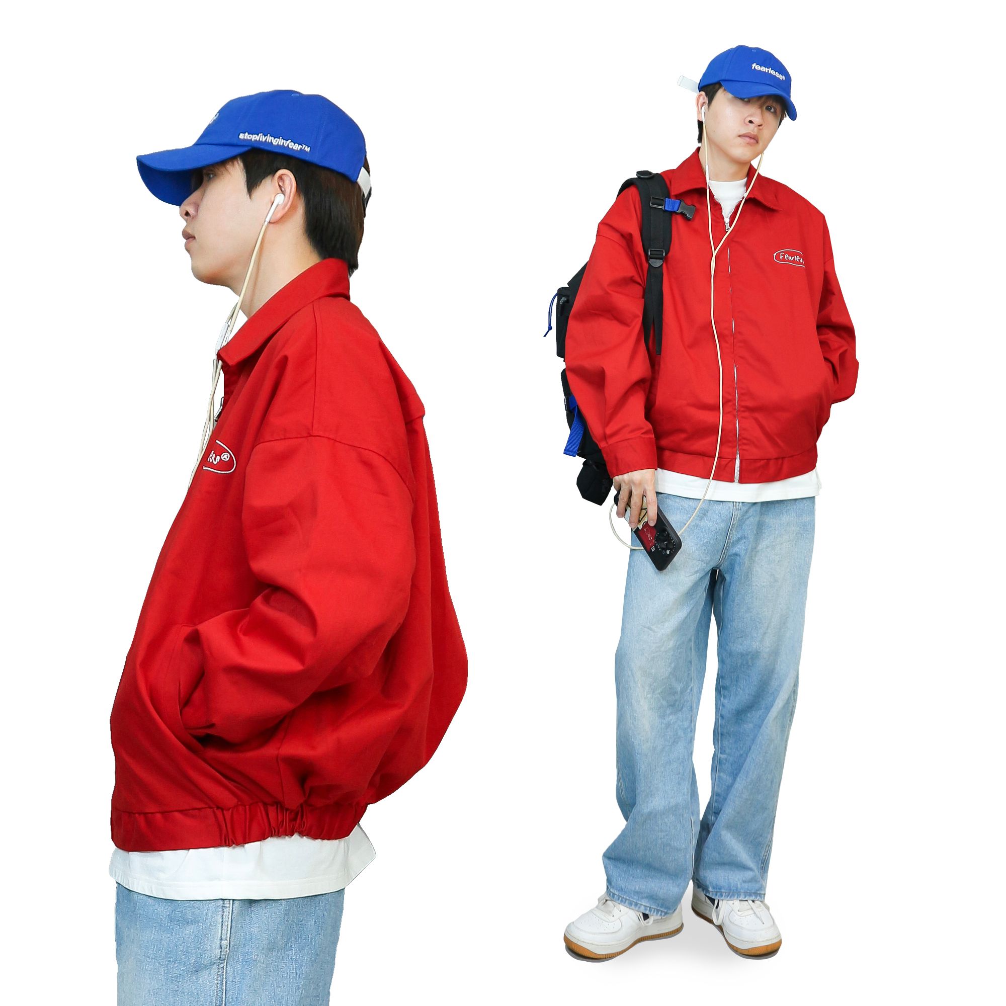 FEARLESS Oval Logo kaki zip jacket