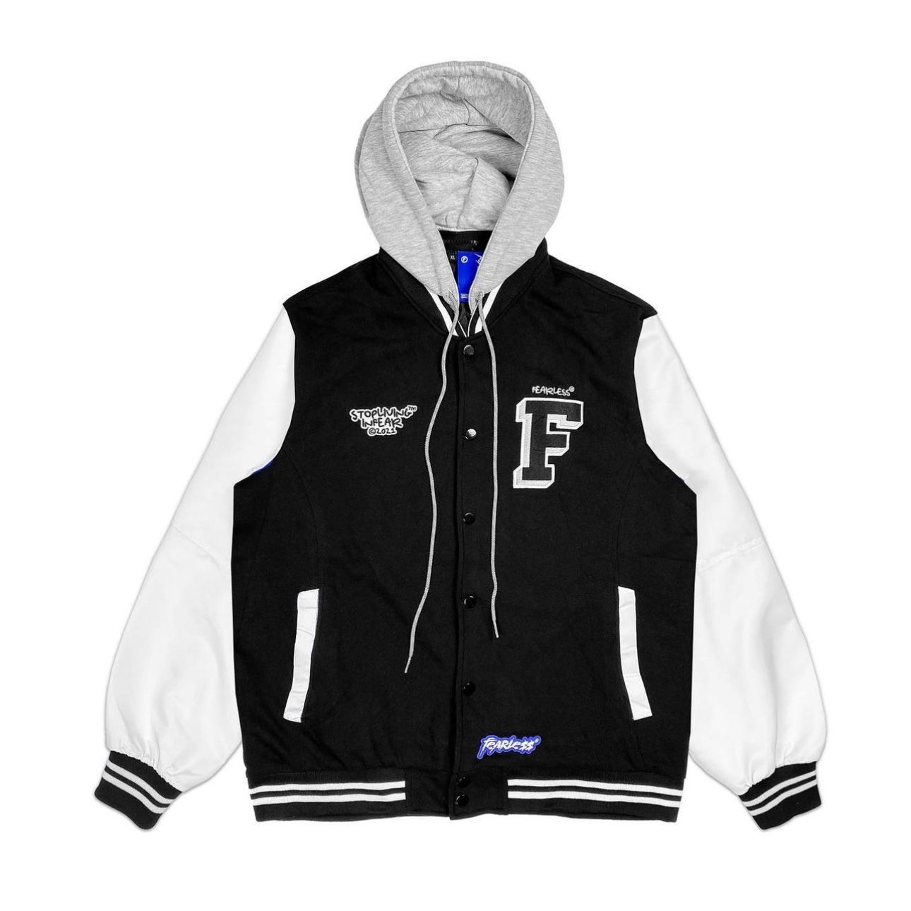 FEARLESS hooded varsity jacket