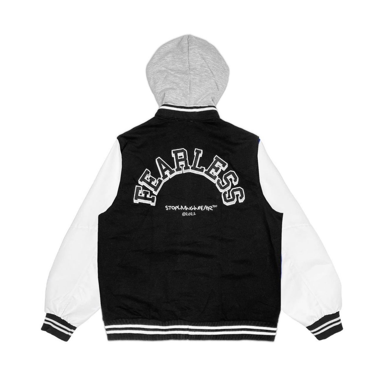 FEARLESS hooded varsity jacket