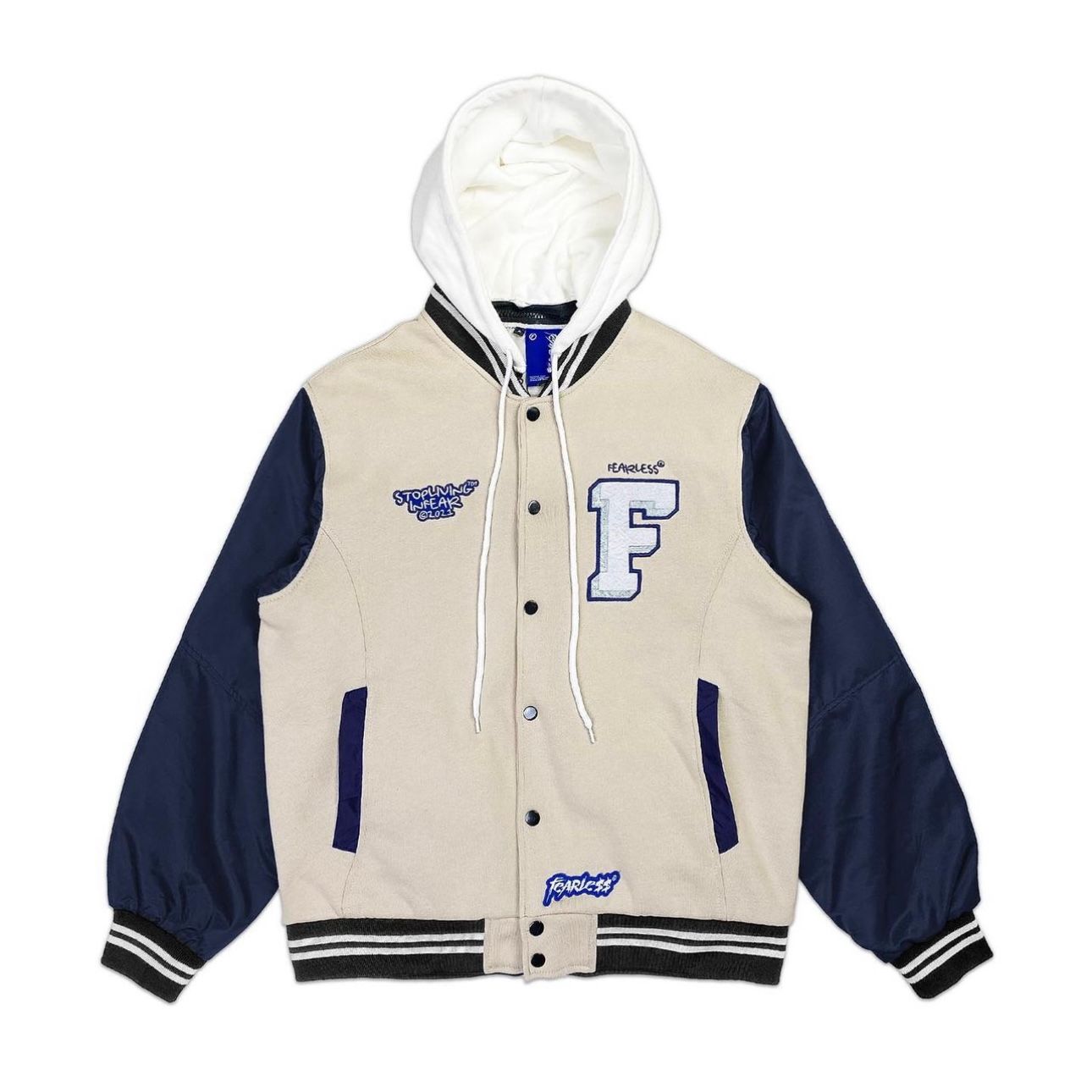 FEARLESS hooded varsity jacket