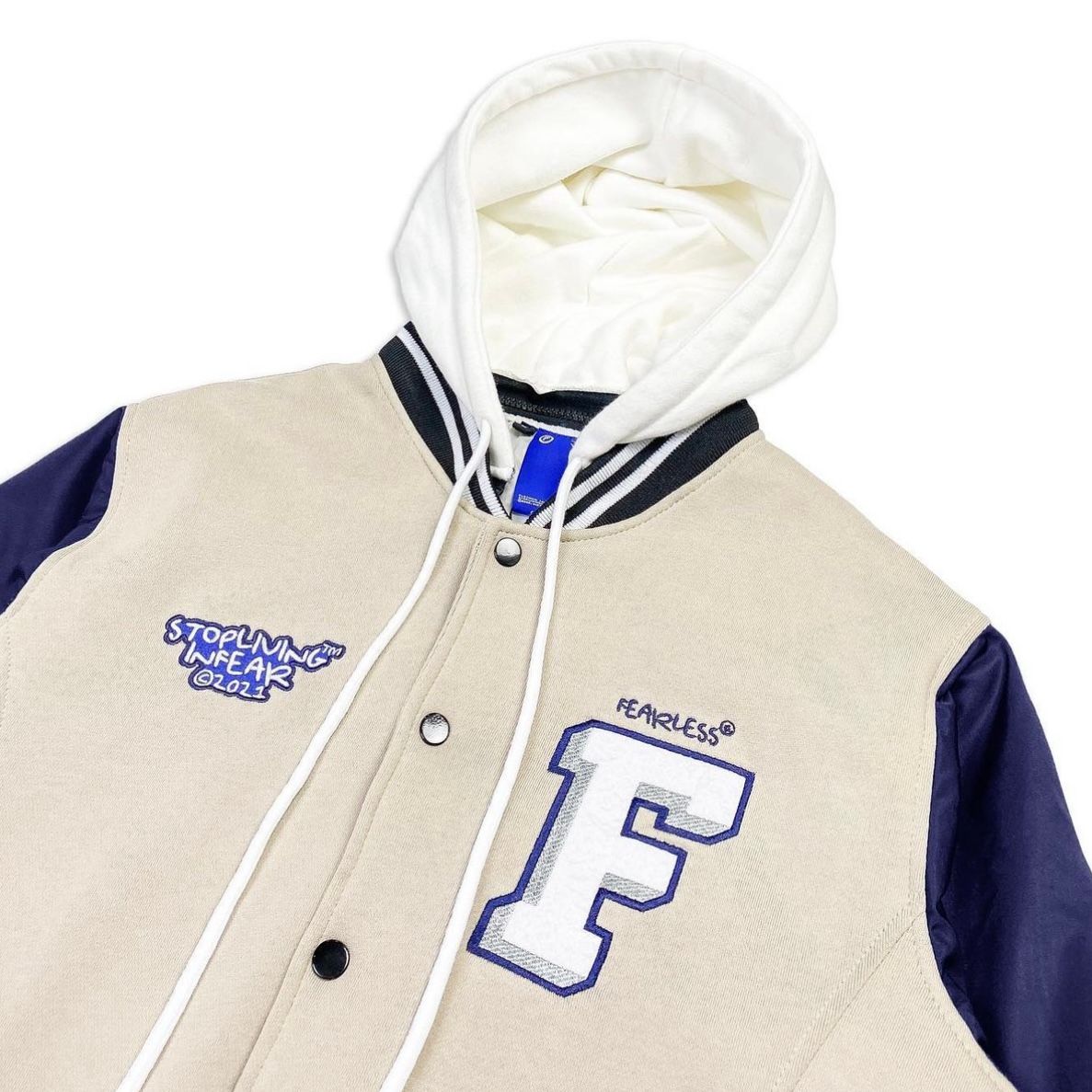 FEARLESS hooded varsity jacket