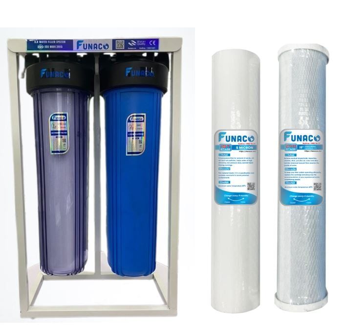 Lọc Nước Đầu Nguồn 2 Cấp Biglue 20inch Funaco (Trong-Xanh-Kèm Khung)
