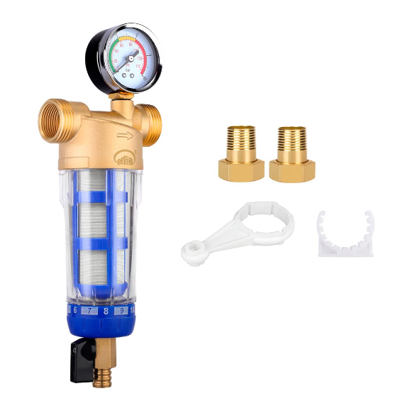 Bộ Lọc Nước Thô Đầu Nguồn Ren 34 Kèm Đồng Hồ Áp