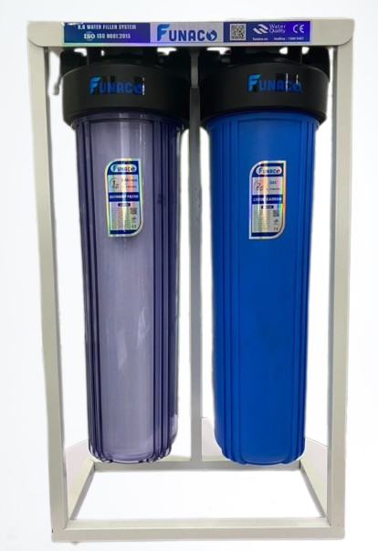 Lọc Nước Đầu Nguồn 2 Cấp Biglue 20inch Funaco (Trong-Xanh-Kèm Khung)