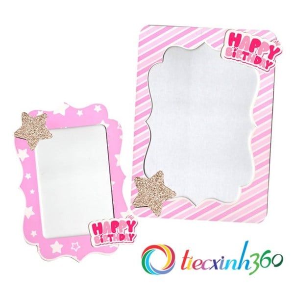 Bộ 2 khung hình giấy để bàn Happy Birthday - Hồng nhạt