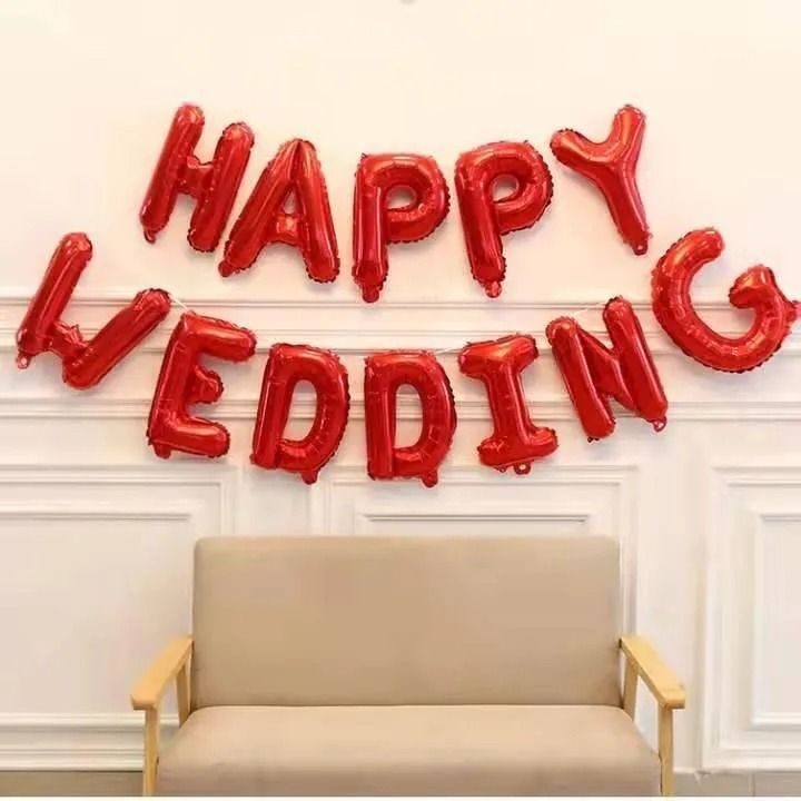  Bong bóng chữ Happy Wedding - đỏ 