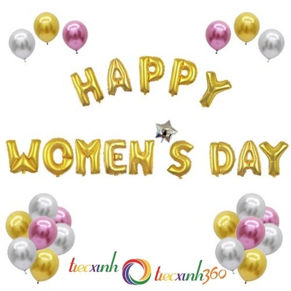  Bộ bong bóng Happy Women's Day - Vàng 