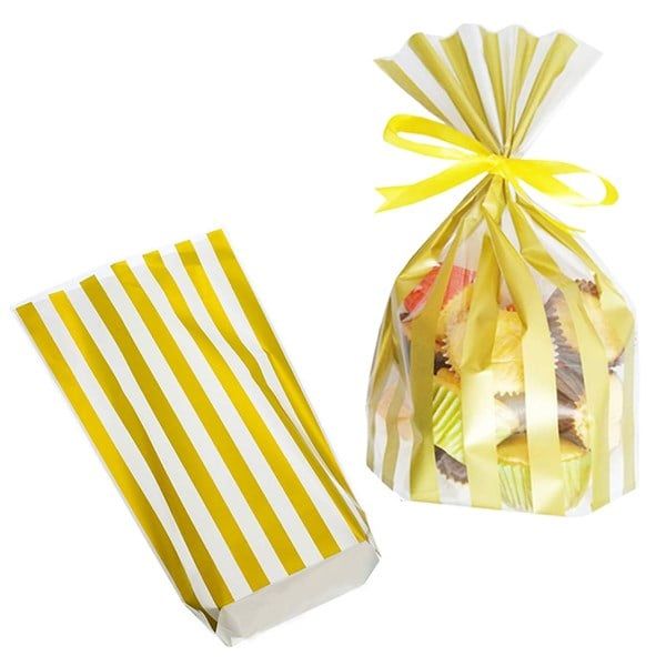 10 túi đựng quà, bánh kẹo màu vàng nhũ 15 x 25 cm - Sọc