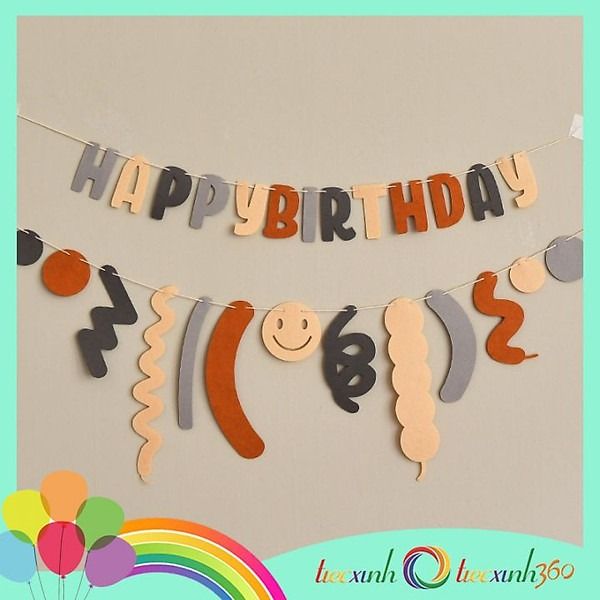 Set phụ kiện trang trí sinh nhật Happy Birthday confetti vải nỉ - M2