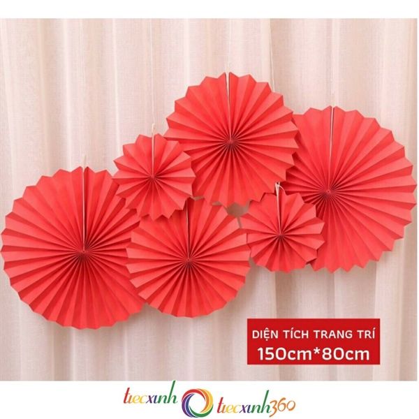 Bộ quạt giấy trang trí 6 cái (Đỏ trơn)