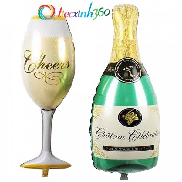 Bong bóng trang trí hình chai và ly rượu champagne - Size to