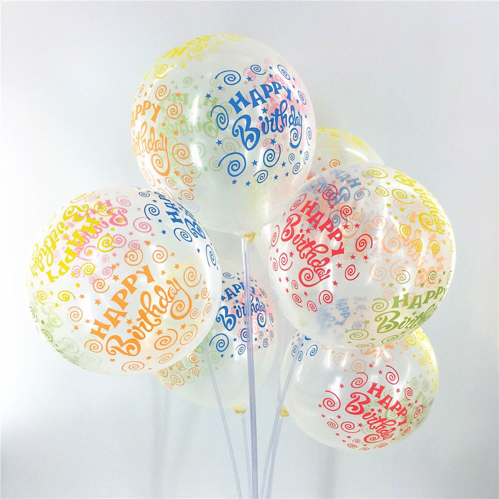  10 bong bóng trong in chữ Happy Birthday 