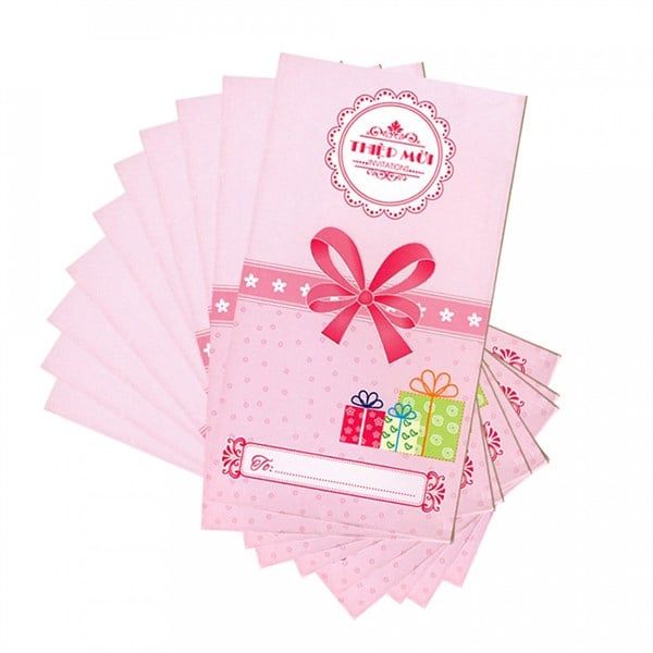 10 thiệp mời nơ - Hồng