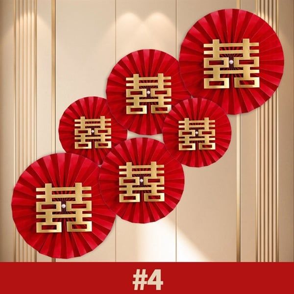 Bộ quạt giấy trang trí màu đỏ - M4