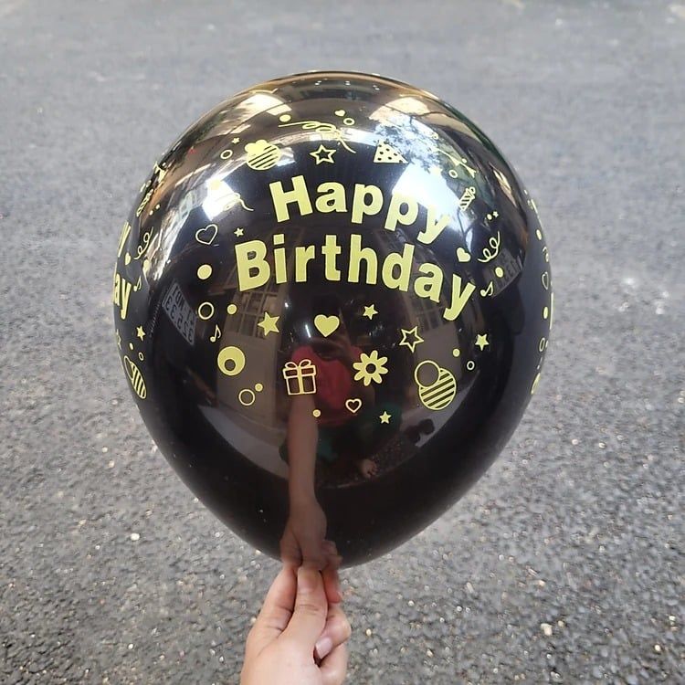 10 bong bóng trang trí in Happy Birthday - màu đen