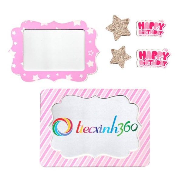 Bộ 2 khung hình giấy để bàn Happy Birthday - Hồng nhạt