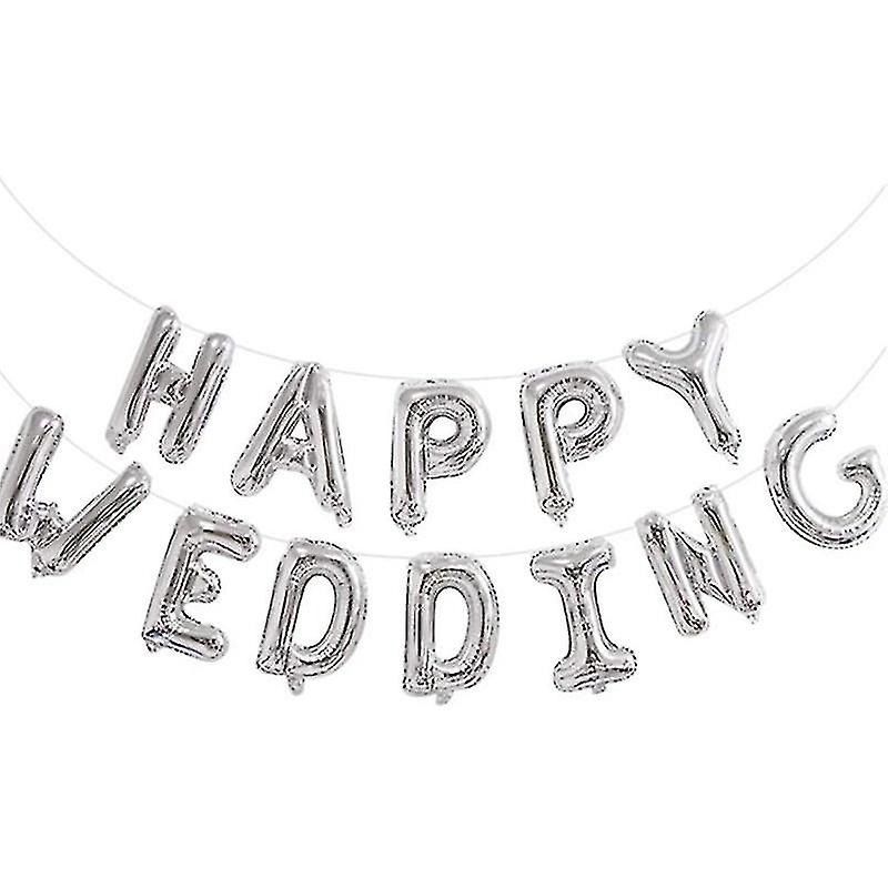  Bong bóng chữ Happy Wedding - bạc 