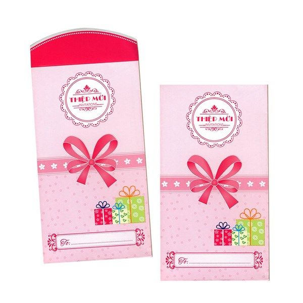 10 thiệp mời nơ - Hồng