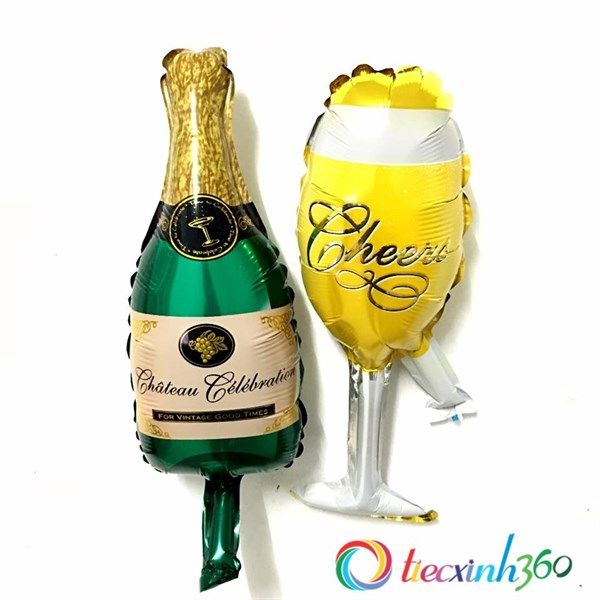 Bong bóng trang trí hình chai và ly rượu champagne - Size nhỏ