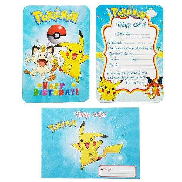  Combo 10 Thiệp mời sinh nhật Pikachu 